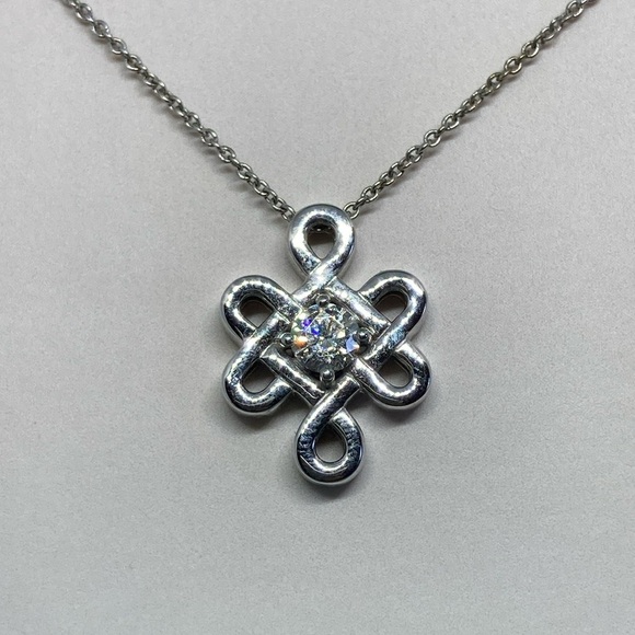 Lulu Avenue Jewelry - Sterling Silver Infinity Knot Pendant Necklace Moissanite center